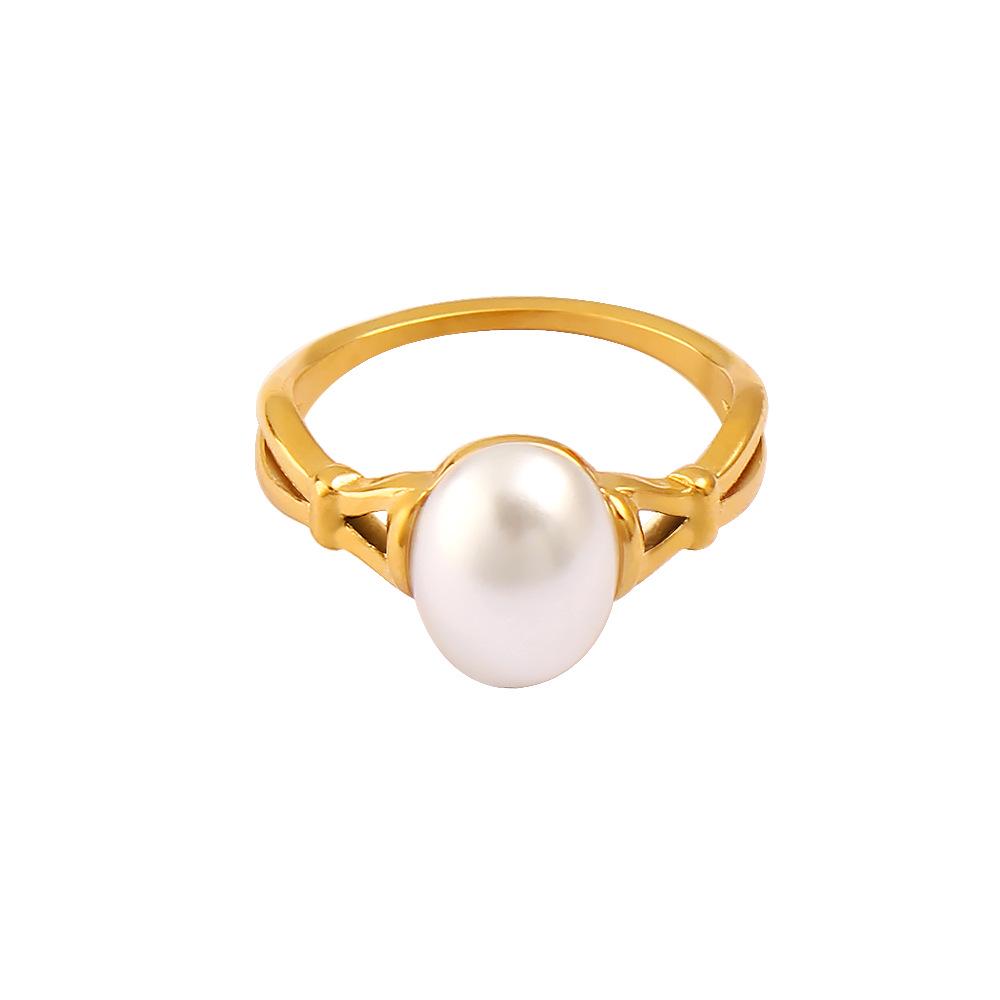 Elegant Korean-Style Glass Pearl Ring for Women - High-End Stainless Steel Jewelry