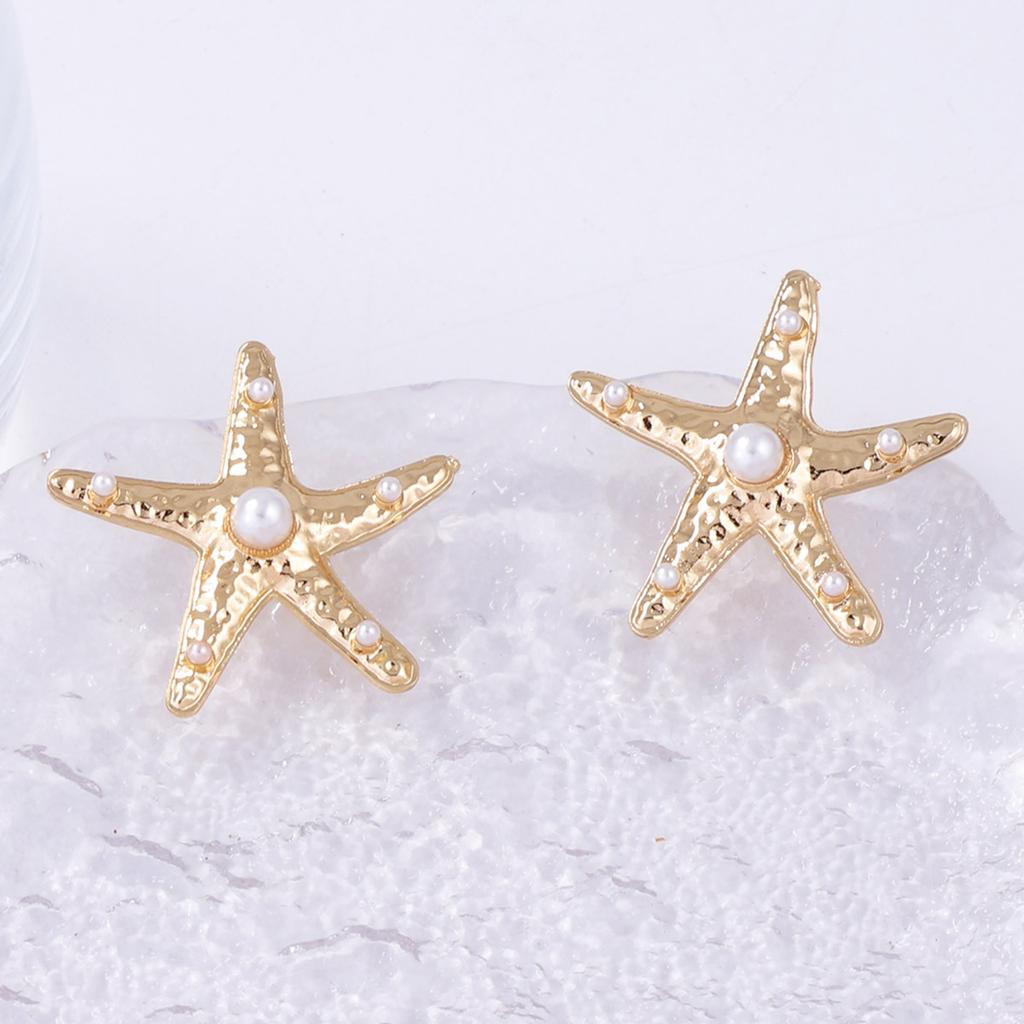Personality trend light luxury cold wind marine alloy imitation pearl niche design sense starfish female stud earrings