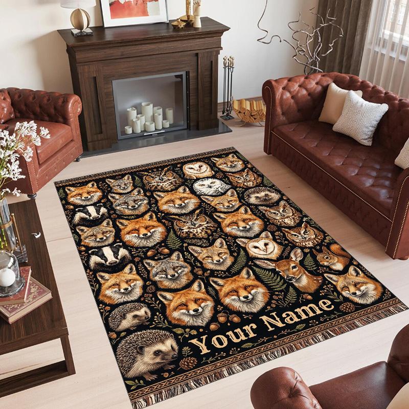 Animals Theme Crystal Velvet Floor Rug Personalized Custom Name Text Warm Carpet Home Decoration