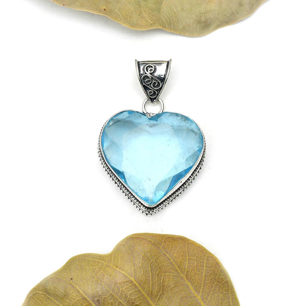 Blue Topaz Gemstone Pendant: 925 Sterling Silver Handmade Pendant Necklace Jewelry