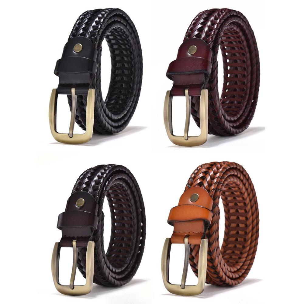 

Adjustable Woven Leather Belts 3.5cm Width Braided Waist Belt Luxury Weave Belt Men Male 115CM чёрный