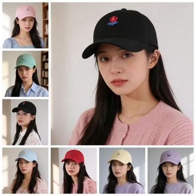 Solid Color Flower Baseball Cap Adjustable Sunshade Casquette Casual Embroidered Peaked Hat  Sports