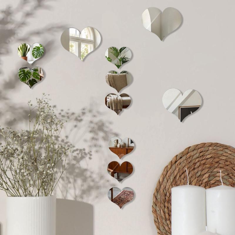 3D Love Mirror Wall Sticker 10Pcs Set Self-Adhesive Easy To Paste Decal for Wedding Kids Room Toilet Table Home Decor
