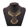 Women's Boho Ethnic Vintage Double Chain Coin Flower Statement Necklace Jewelry