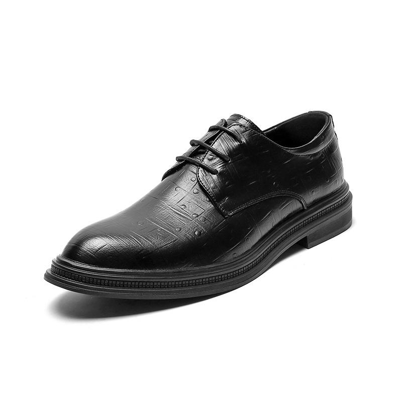 

Кожаные туфли мужские деловые мужские туфли для свадьбы жениха британские тисненые модные маленькие кожаные туфли мужские 2336-J 44 чёрный
