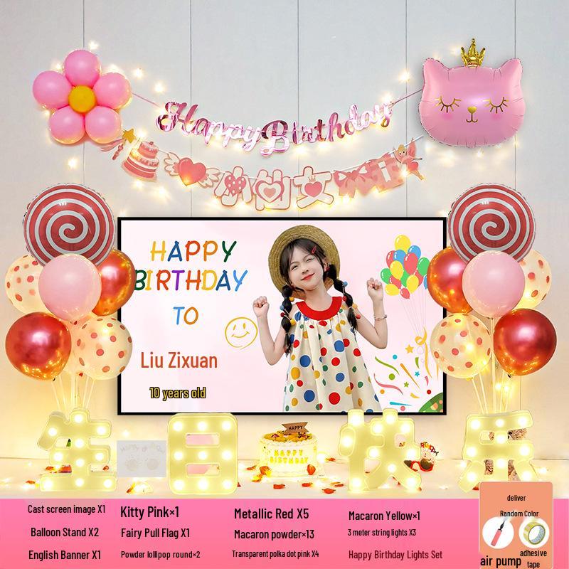 Happy Birthday Balloons for 7-8-Year-Old Girls - Home Party Decoration and Background Wall Decor