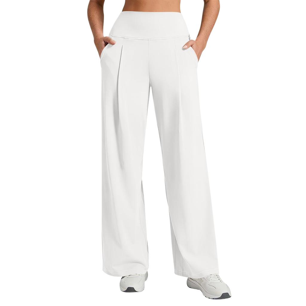 Women's Casual Wide Leg Pants Elastic Waistband with Pockets Soft Comfortable Fit Suitable for Daily Wear and Light Exercise