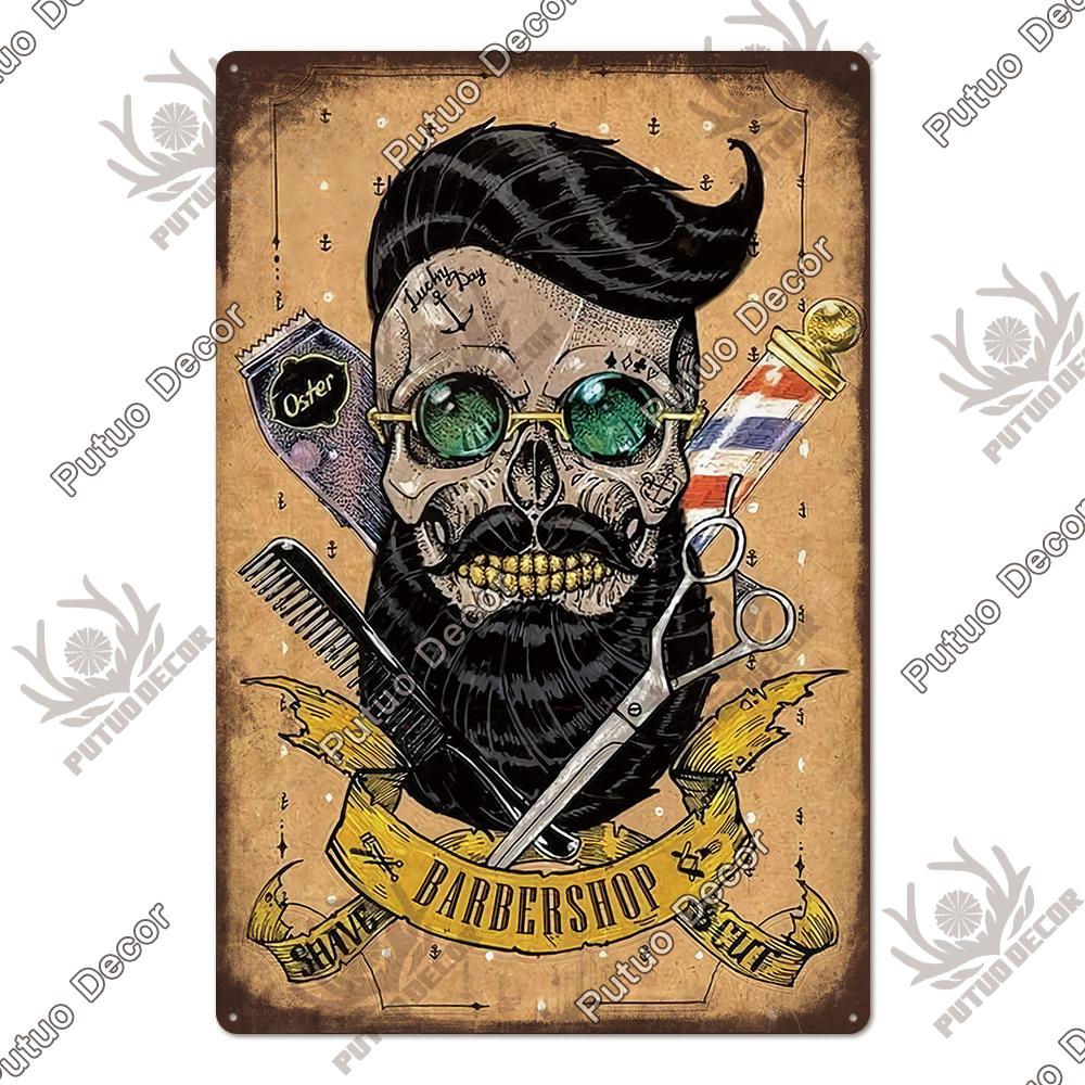 Decor Barber Tin Sign Plaque Metal Plate Vintage Retro Barber Shop Wall Art Posters Iron Painting for Room House Stickers
