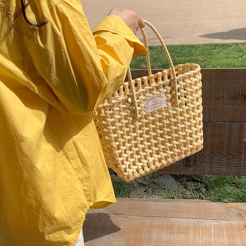 Vacation Style Hollow Weave Bag Countryside Style Vegetable Basket Bag Cute PVC Handbag  Holiday