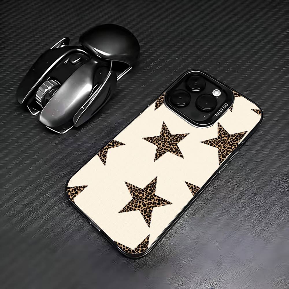 B-Schwarz L-Leopard P-Muster S-Stern Handyhülle Für iPhone 17,16,15,14,13,12,11 Plus,Pro Max,XS,Farbig Versilberte Innenabdeckung