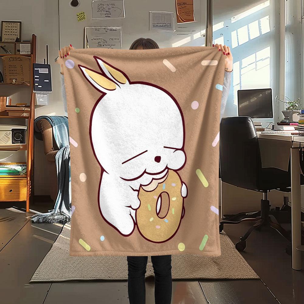 Mashimaro Cartoon Printed Flannel Blanket, soft throw for bedroom sofa, washable, Christmas present, great gift.