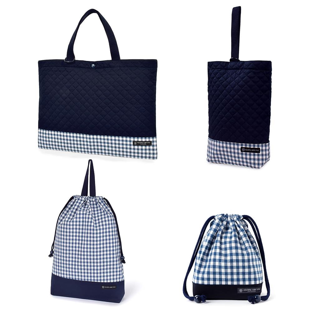 

COLORFUL CANDY STYLE Entrance Navy Quilted Oxford Cloth with Large Navy Check Perfect for Entrance Includes a Lesson Shoe Gym Clothes and Cup NW400300