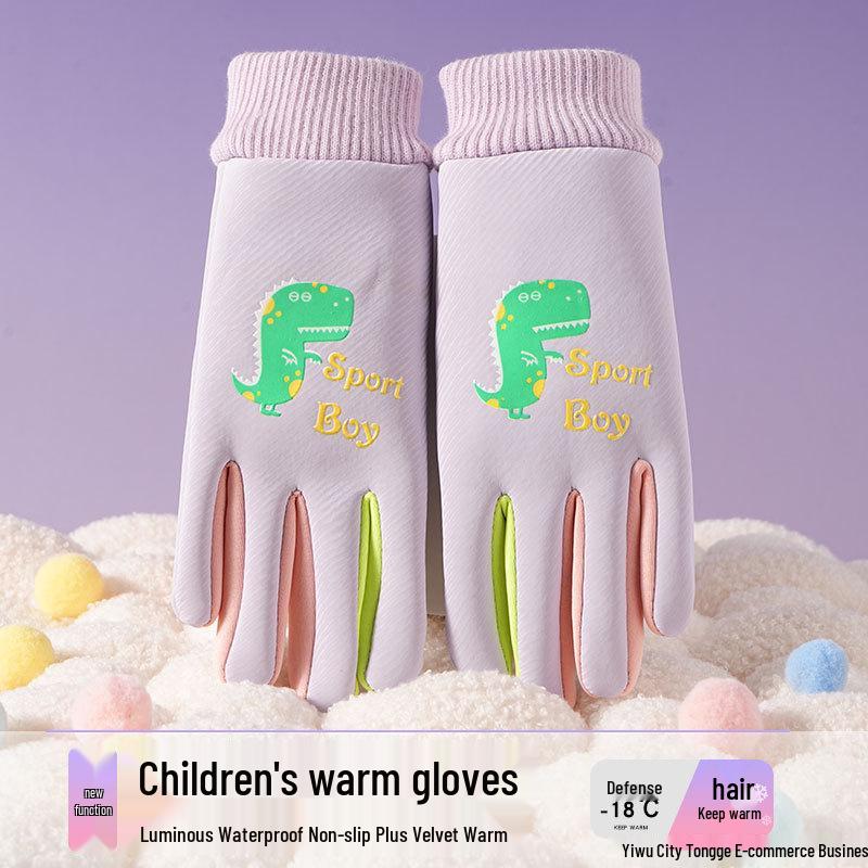 Kids' Winter Gloves: Fleece-Lined, Warm, Non-Slip, Waterproof for Skiing, Cycling, and Playing, with Cute Ribbed Cuffs and Five Finger Design.