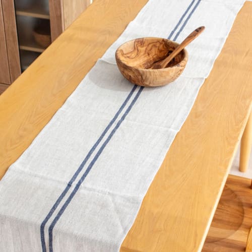 Sankara Table Runner, Scandinavian Modern, Stylish, Chic, 100% Linen, 230 X 33cm, Tablecloth, Table Center, Double Stripe X Navy
