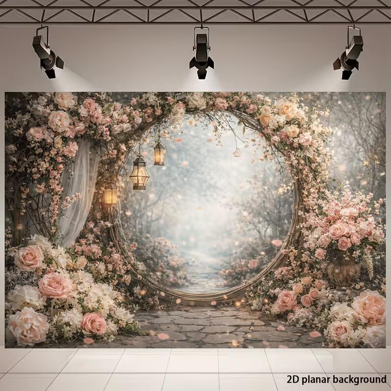 2D Magical Forest Floral Gate Backdrop Photo Booth Background