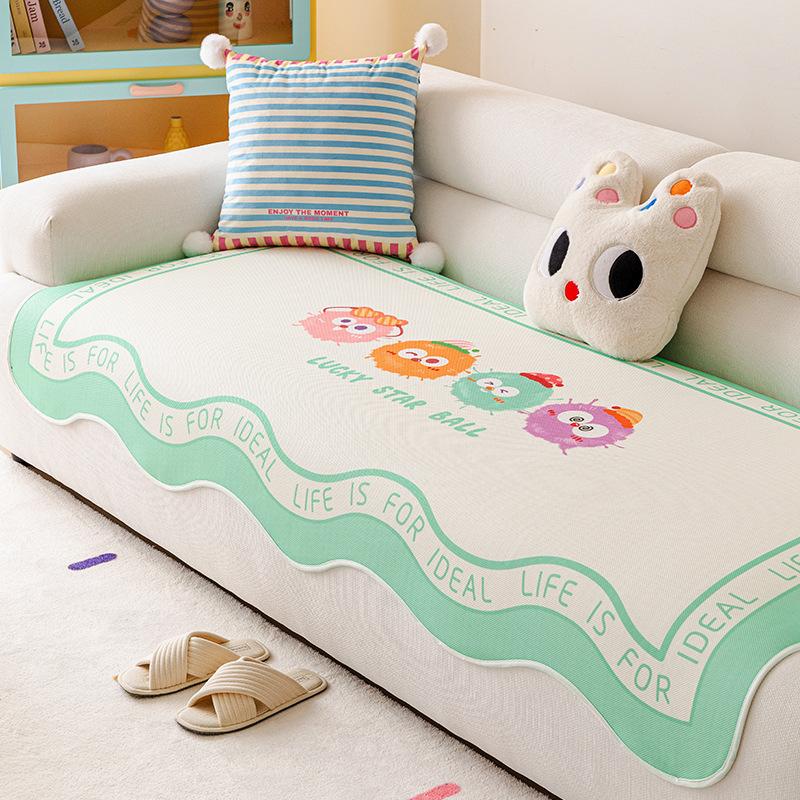 Cute Ice Silk Sofa Cushion Cover 2025 New Summer Mat Mat Summer Non-slip Straight Leather Sofa Mat