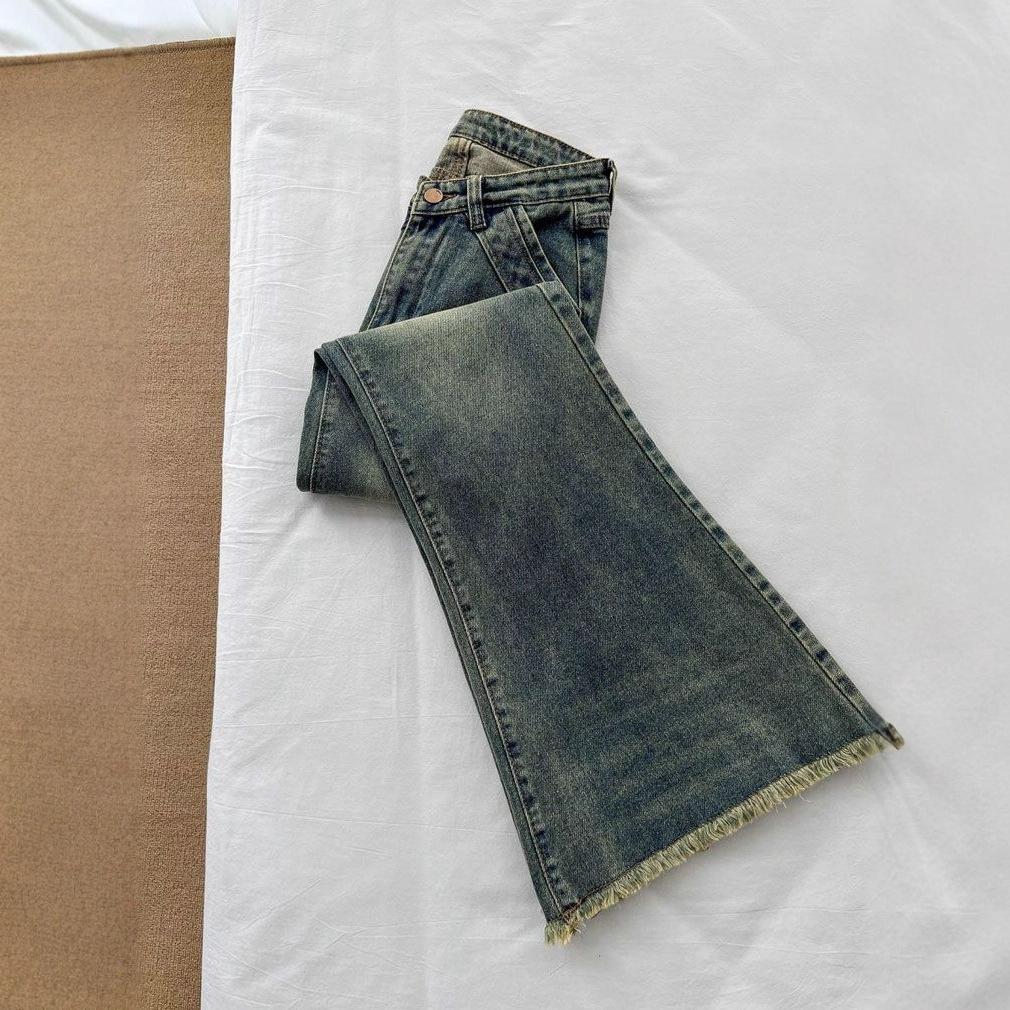 Retro Raw Edge Micro Flare Jeans Damen Frühling und Herbst Designgefühl Hohe Taille Skinny Hundert Hundert Match Gerade Schlaghose Retro Jeans