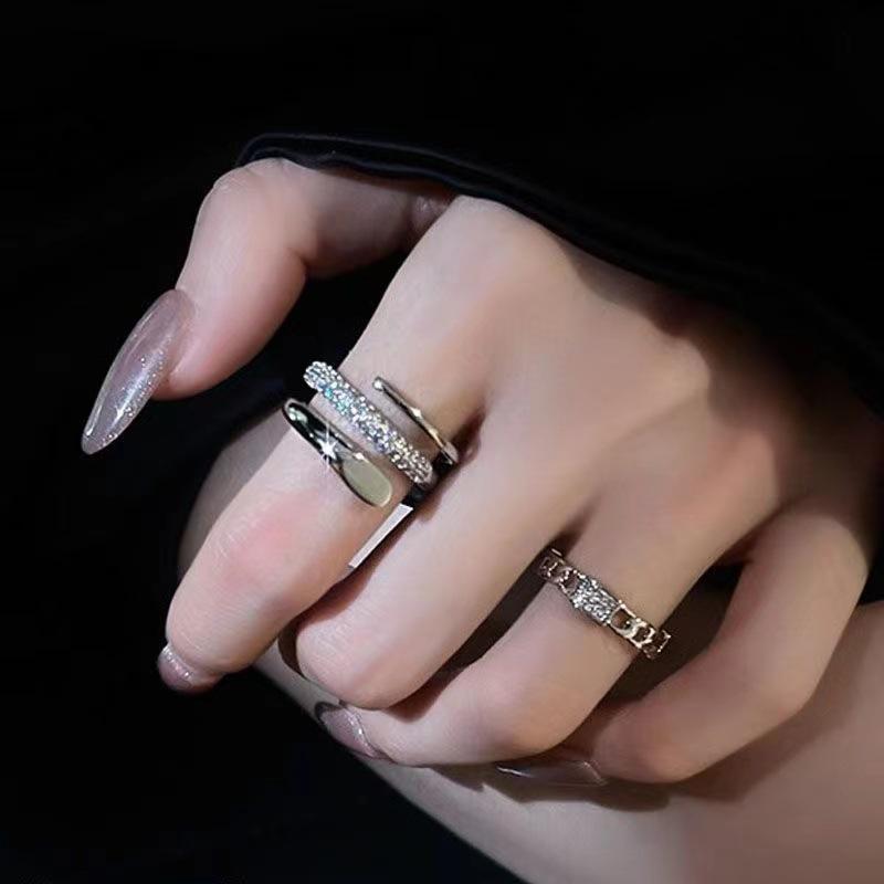 Niche Design Two-Piece Set Of Open Rings, Women'S Personality, Delicate Micro-Set Index Finger Ring