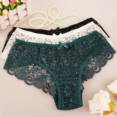 Sexy Mid Rise Women's Underwear Hallow Out Lace Triangle Panties