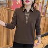 Autumn Fashion Plaid Patchwork Turn-Down Collar Shirt for Middle-Aged Women - Stylish Age-Reducing Two-Piece