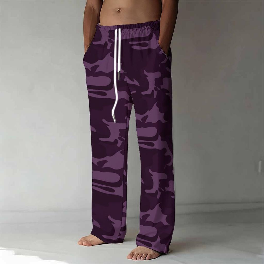 Men's Loose Casual Solid Color  Trousers Camouflage Printed Straight Pants
