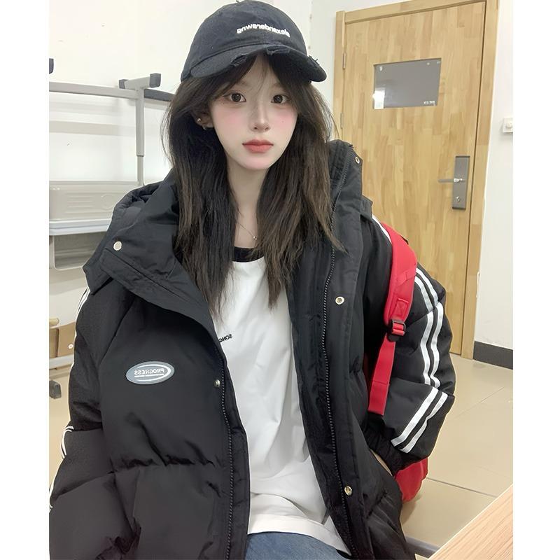 Black Down Cotton Jacket for Women New Winter Thickened Cotton Jacket Korean Style Loose Little Cotton Jacket Student
