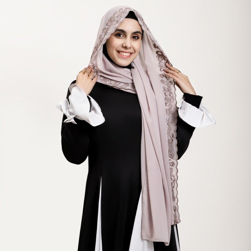 Versatile Elegant Women Hijab Thin Embroidered Edging Embroider Scarf Breathable Chiffon Headscarf Shawl Women Headwear