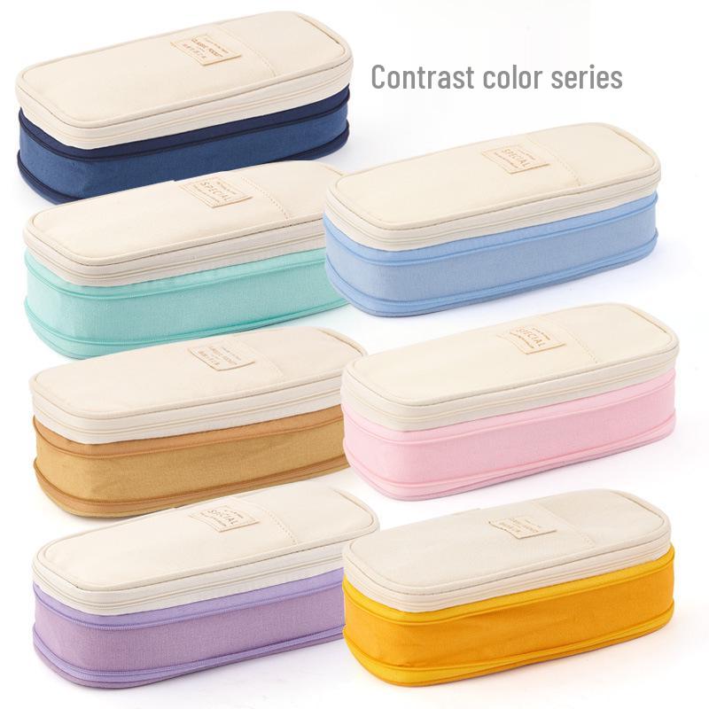 Enhanced Large-Capacity Pencil Case in Macaron Color Block for Students - Unisex Simple Style