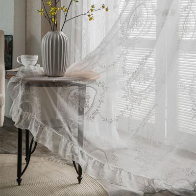 Rideaux de fenêtre en dentelle respirants – Voilages à volants vintage pour baie vitrée/balcon, séparateur de pièce de style cottage avec bordure ondulée (Prêt à accrocher) 1 pc