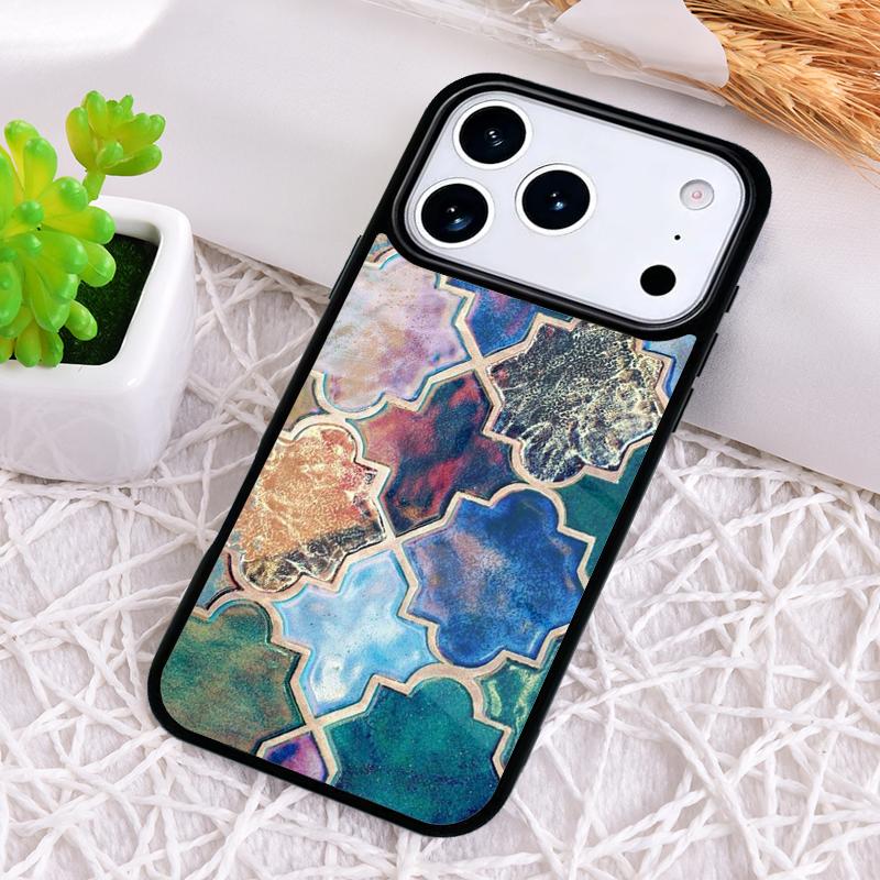 art Decorative Moroccan Tile Phone Case for iPhone 17 Air 16 15 11 12 14 13 Pro Max Shockproof Cover