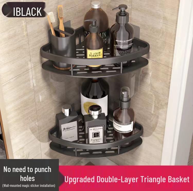 Punch-Free Bathroom Cabinet Shelf: Wall-Mounted Storage Rack for Toiletries & Washstand Supplies