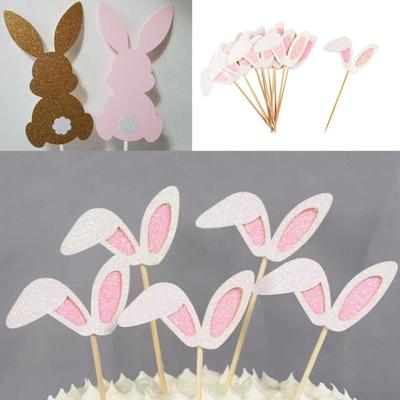 10pcs Rabbit Easter Bunny Ears Cake Dessert Table Cute Cupcake Toppers