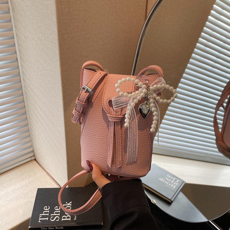 Crossbody Bag Women's 2025 New Trend Fashion Bucket Bag Lychee Pattern Shoulder Bag Mobile Phone Bag