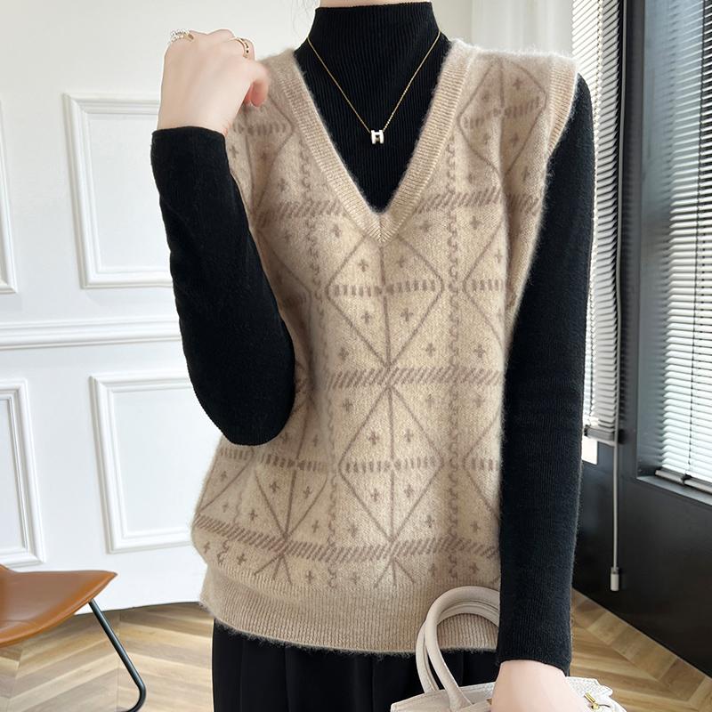 Women's Cashmere Vest Qinghe Cashmere 30% Cashmere 70% Wool Autumn and Winter Cashmere Vest Soft and Warm