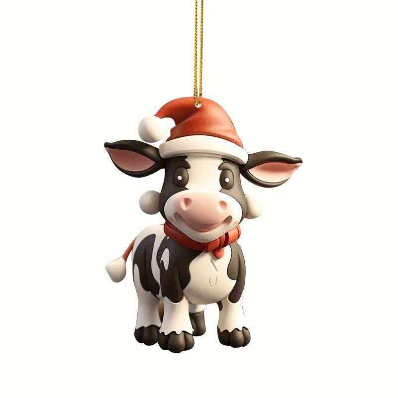 Colorful Cartoon Cow Acrylic Pendant For Festive Car Interior Decoration