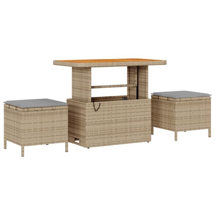 Ensemble de Canapés de Jardin de 12 pièces avec Coussins Beige Poly Rattan Acacia, Ensemble de Salle à Manger de Jardin de 3 3363737