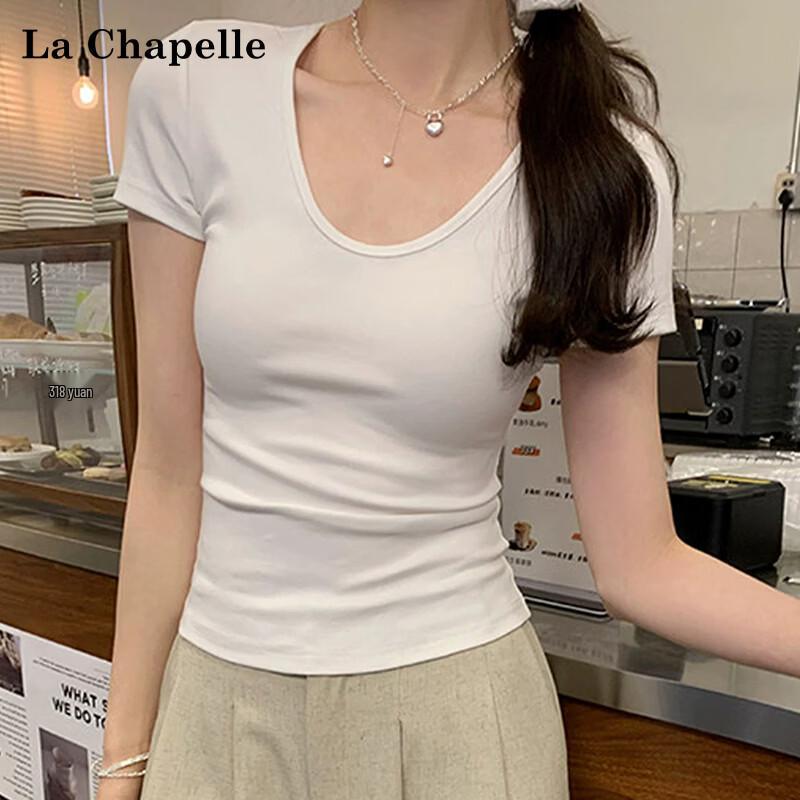 La Chapelle Women s U-Neck Ribbed Slim Fit Short Sleeve T-Shirt M
