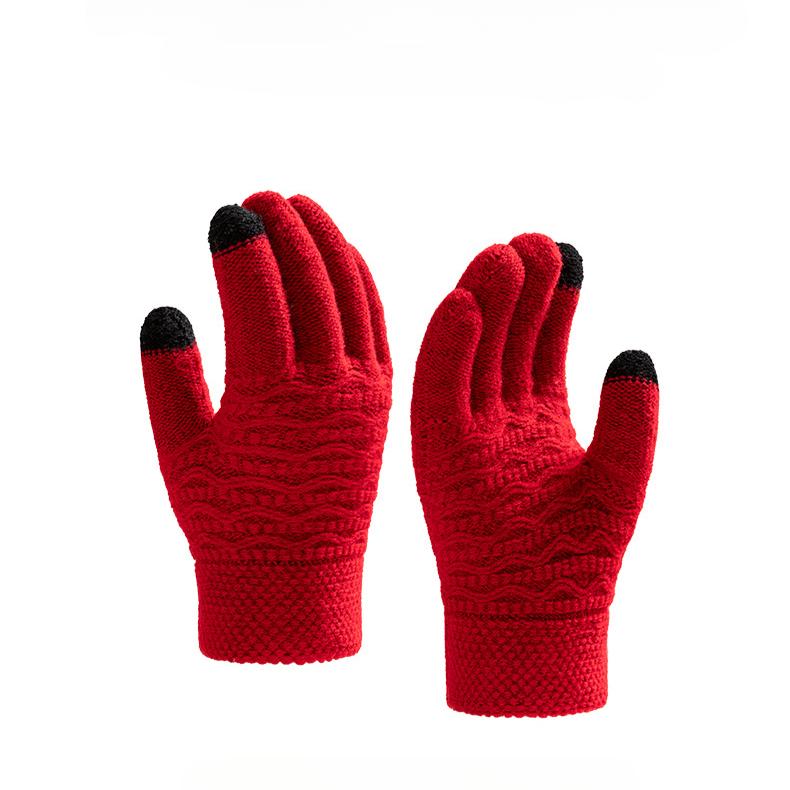 Cross Layer Gloves with Thick Velvet and Jacquard Knitting for Warmth Winter Cycling and Skiing Gloves