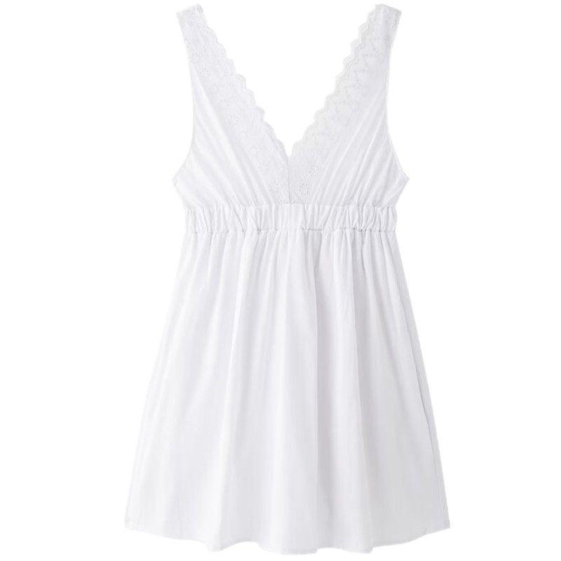Fashion Style 2024 Summer New Arrival Women's Clothing Stylish V Neck All-Match White Embroidery Stitching Mini Dress
