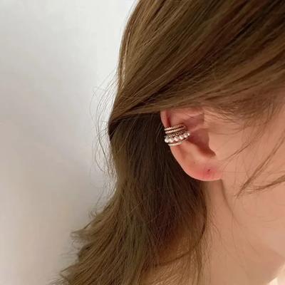 1ks Korejská móda Dvouvrstvé perlové klipsové náušnice pro ženy Dívky Luxusní zirkonová náušnice klips bez piercingu Šperky