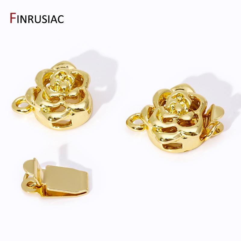 18K Gold Plated Brass Flower Shape Pearl Clasps Connector Fasteners Lock Closure Clasps For Jewelry Making Findings