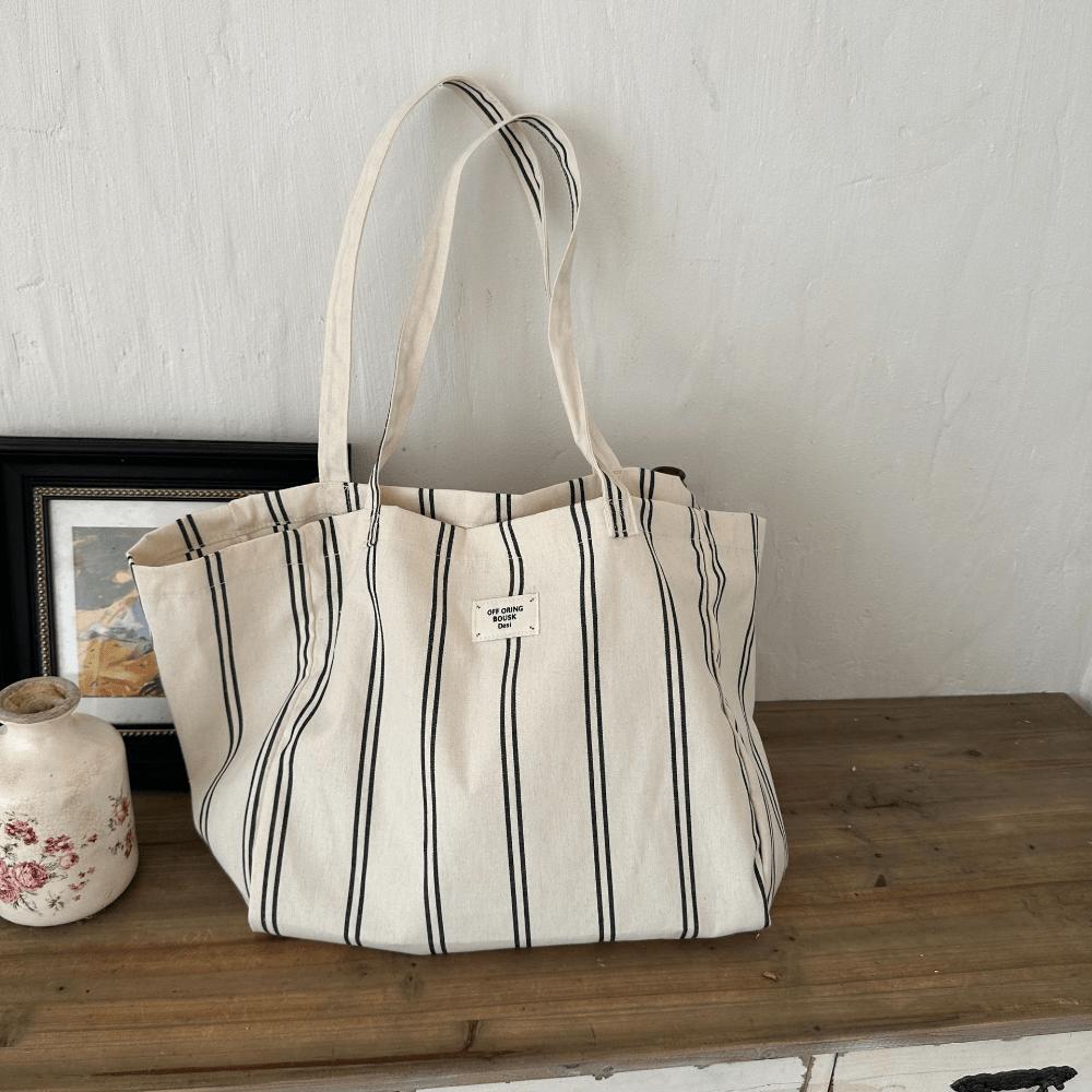 Sac à Bandoulière Rayé Grande Capacité Sac en Tissu Sac Simple Été Femme Polyvalent gray