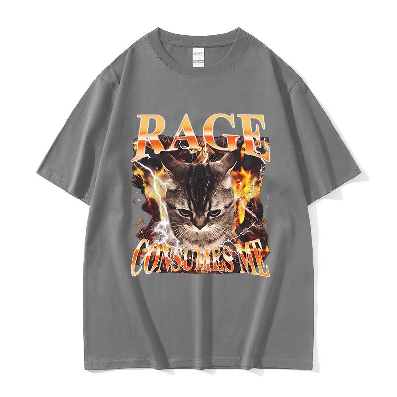 Rage Consumes Me Cat Funny Meme T Shirts Unisex Women Vintage Fashion Oversized Cotton Tshirt Y2k Harajuku ONeck Clothing Tshirt