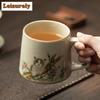 400ml Antique Ru Kiln Porcelain Filter Tea Separator Cup Cute Tree Cat Office Work Mug Personal Water Mug With Lid Handgrip Cups