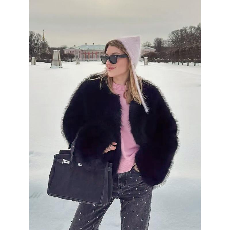 New imitation fur jacket soft fur collar wide cuffs with sweater jeans fashion design autumn and winter clothing