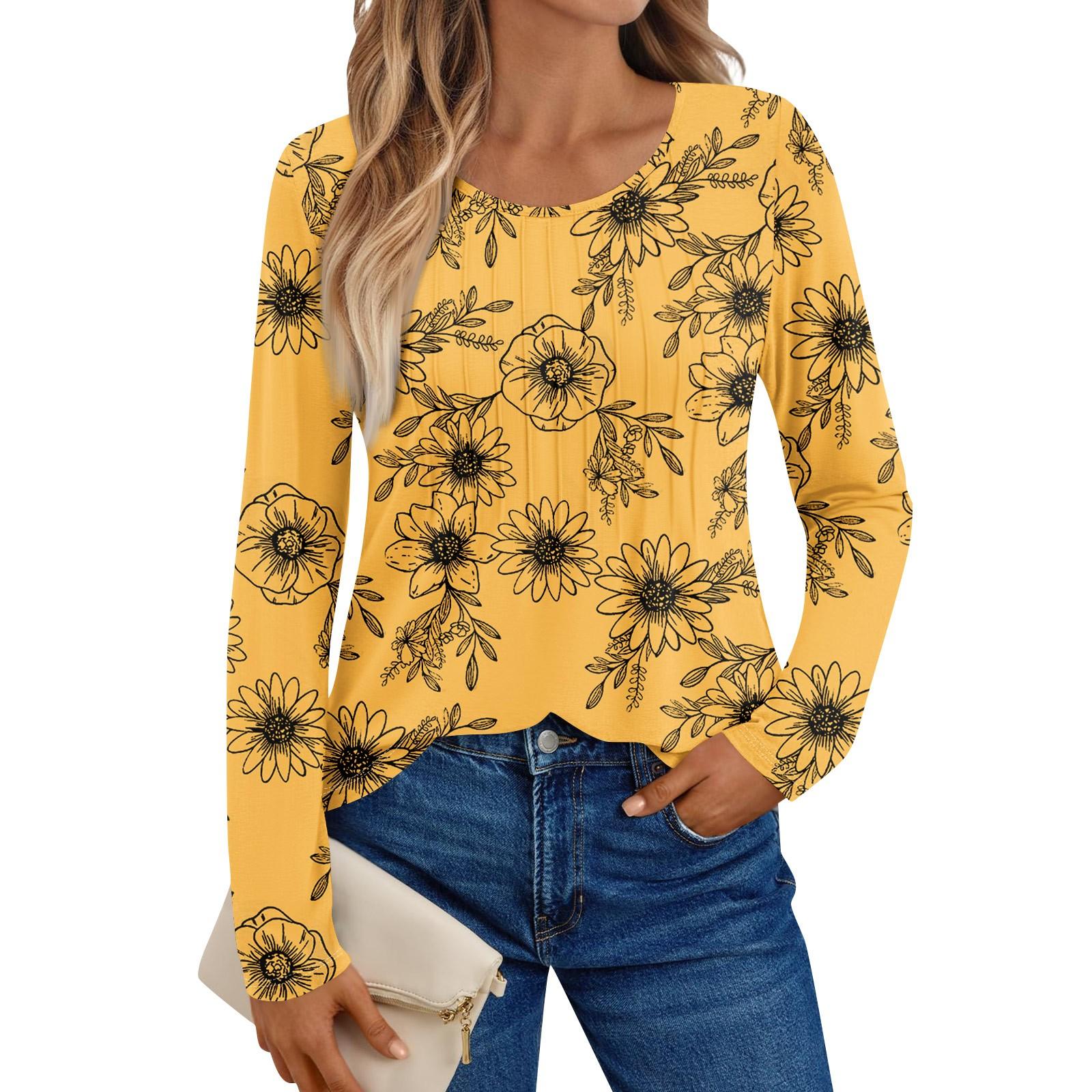 

Женские рубашки с длинным рукавом, графические футболки, повседневные базовые топы, пуловеры XL жёлтый