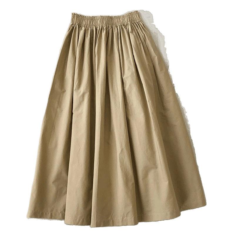 2025 Hong Kong Style Pure Cotton Midi Skirt: Solid Color, Korean-Inspired, Slimming, Versatile, Loose Fit for Summer