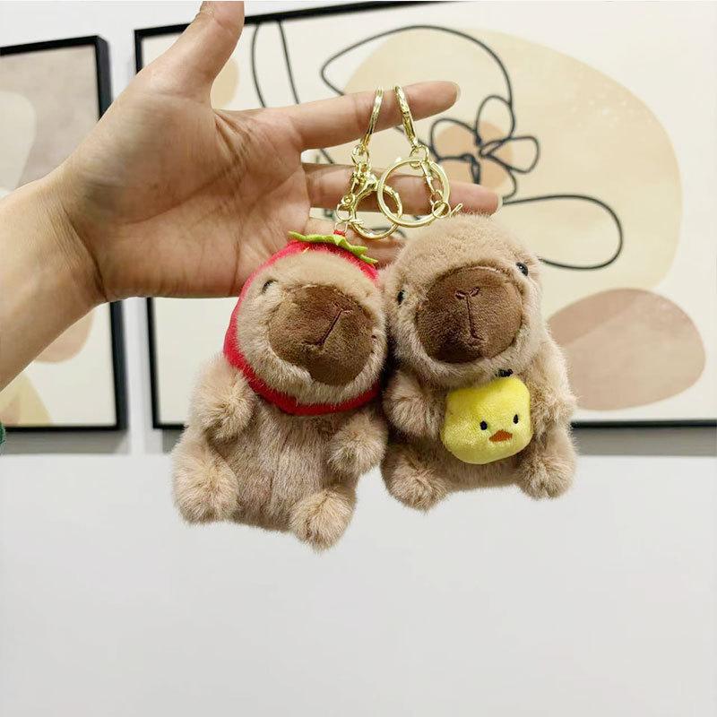 Keychain Capybara Plush With Chicken Hat Adorable Soft Bag Charm Toy
