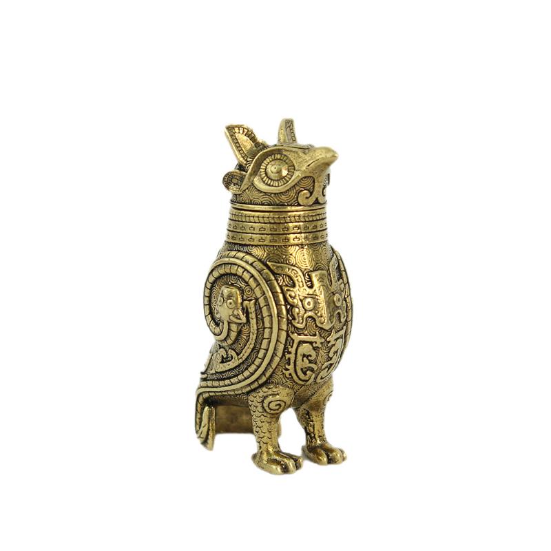 Ancient Owl Zun Bronze Vessel Retro Style Metal Craft For Tea Table Entrance Decor Chinese Cultural Artifact Collectible