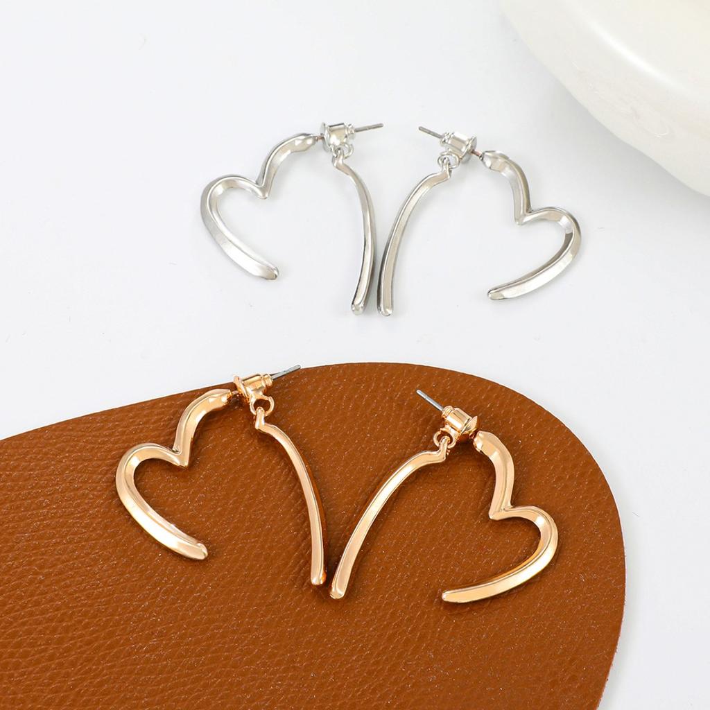 Large Hollow Irregular Open Heart Drop Earrings Smooth Polished Minimalist Love Shape Dangle Ear Jewelry for Women Daily Dating Wear